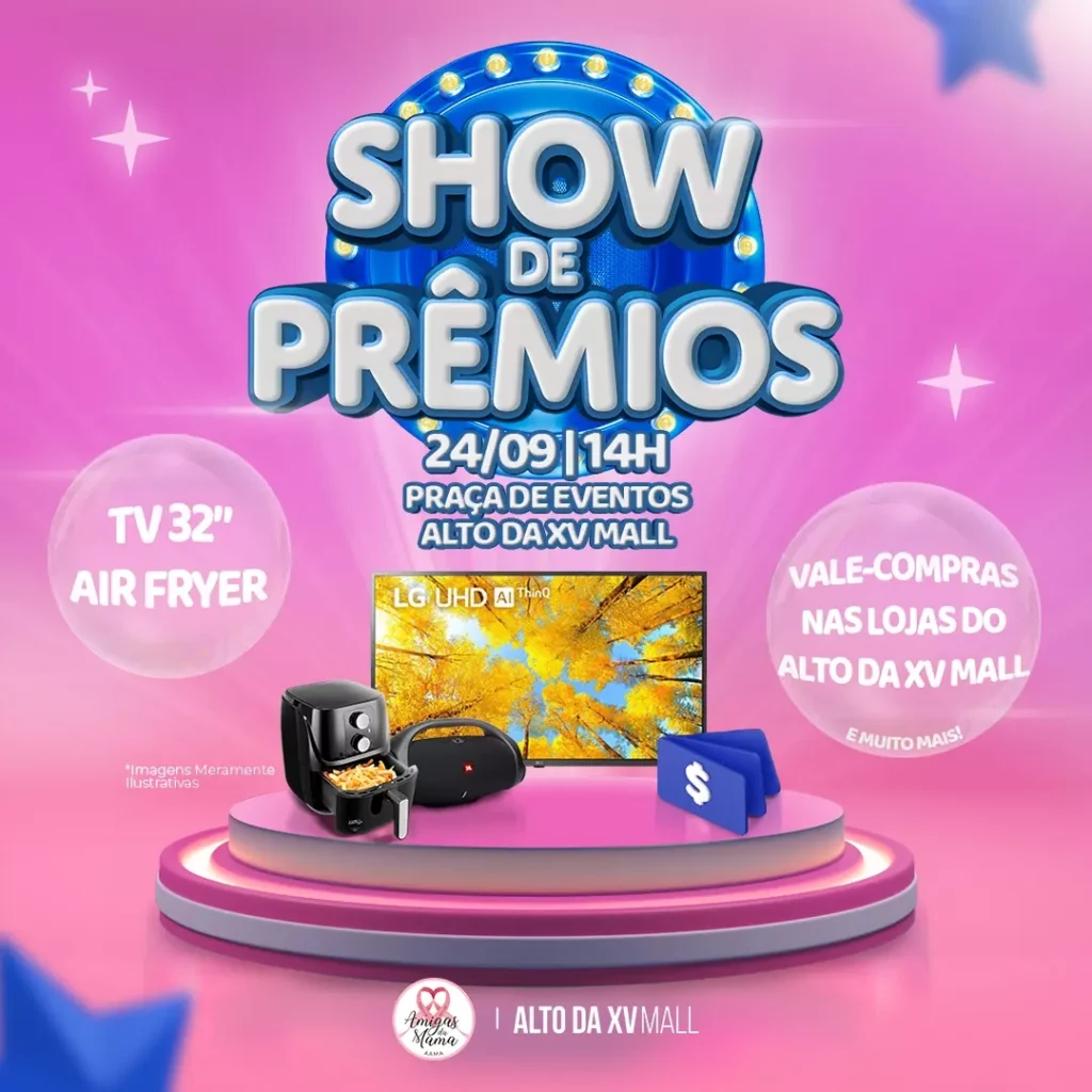 Show de Prêmios no Alto da XV Mall em parceria com a Associação Amigas da Mama acontece no dia 24 de setembro Divulgação/Alto da XV Mall