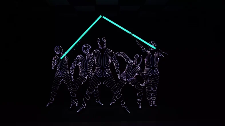 Foto de um grupo vestido com roupas de luzes - Legenda: Show do grupo LightWire faz parte da programação. Crédito: Divulgação.