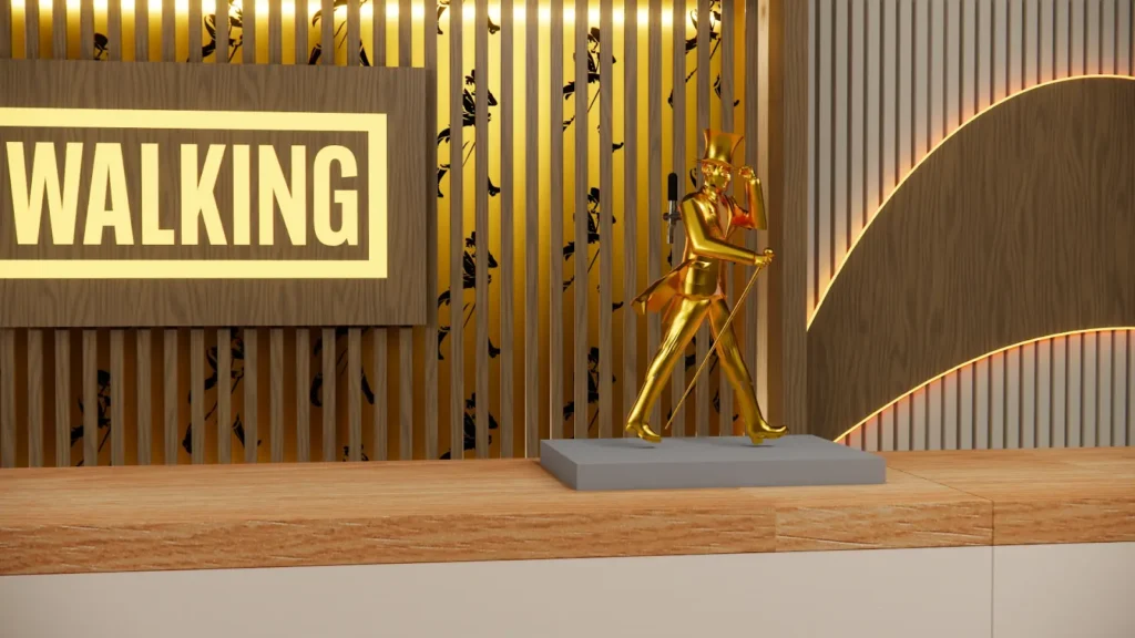 Legenda: 3D das chopeiras de Johnnie Walker, drink machine em formato do icônico Striding Man.