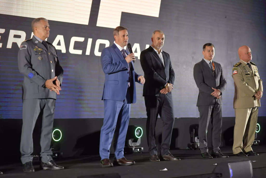 Secretário de Segurança Pública do Estado de São Paulo Guilherme Derrite na abertura do COP Internacional, realizado em outubro de 2023, em São Paulo (SP)