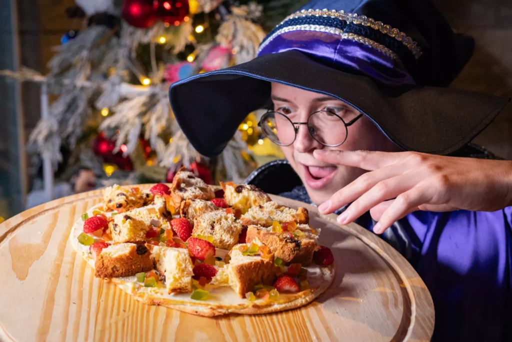 Pizzas em formato de guirlanda no rodízio do Beco Pizza e Magia Alex Trinks