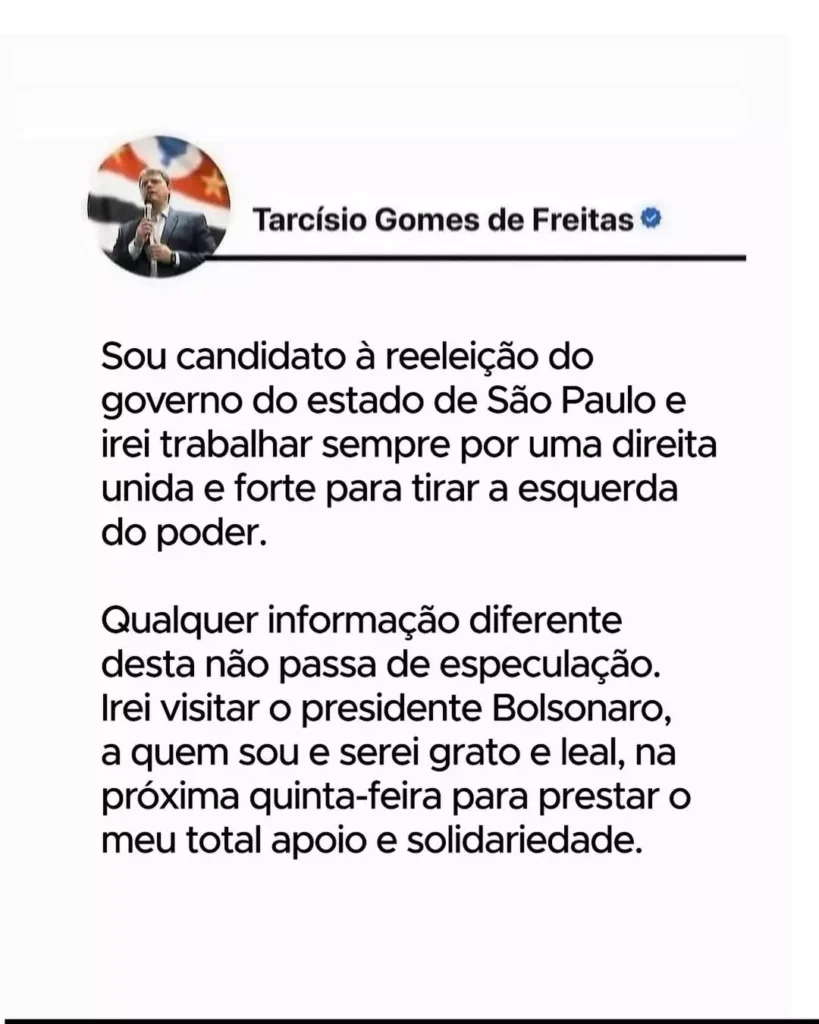 TARCÍSIO CONFIRMA CAMPANHA DA REELEIÇÃO EM SAO PAULO
