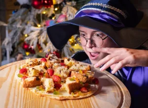 Pizzas em formato de guirlanda no rodízio do Beco Pizza e Magia Alex Trinks