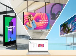 Plataforma em nuvem permite a compra e gerenciamento de soluções de sinalização digital da LG. Crédito: Divulgação LG