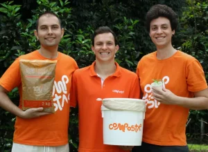 Luiz Falcão, Théo Branco e Igor Oliveira, sócios fundadores da Composta+. Foto: Divulgação.