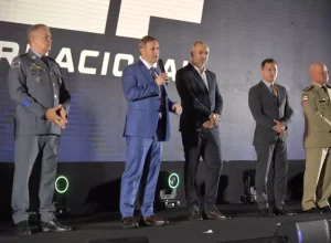 Secretário de Segurança Pública do Estado de São Paulo Guilherme Derrite na abertura do COP Internacional, realizado em outubro de 2023, em São Paulo (SP)