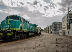 Trem da Brado faz transporte de frango congelado em contêineres reefer (refrigerado).
